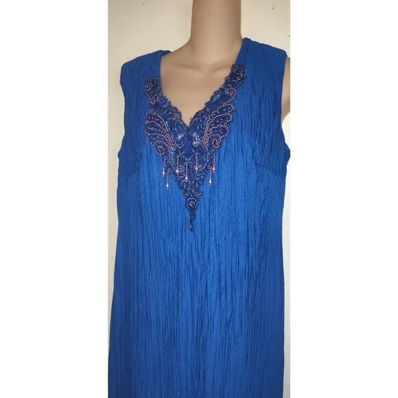 David Rose Maxi Dress Womens 12 Royal Blue Crinkle Material Beaded Embellished - Picture 6 of 16